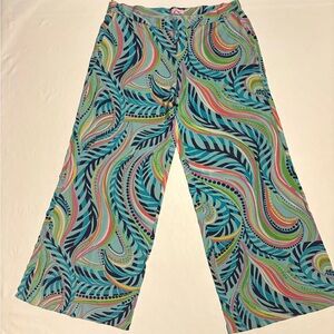 Lilly Pulitzer “Sea Me” Multicolor Silk Blend Palazzo Pants Size Large